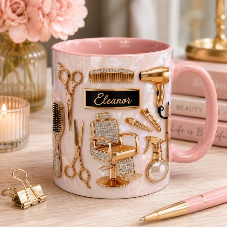 Personalized Hairstylist Ceramic Mug, Custom Hairdresser Gift with Name, Gift for Hair Stylist, Beauty Salon Coffee Mug, Stylist Tools Mug