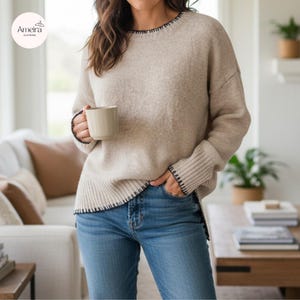 Suéter de punto extragrande para mujer / Suéter suave y acogedor / Top informal para uso diario en otoño e invierno