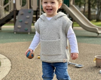 Chaleco de punto de lana merino para niños, chaleco gris de punto sin mangas, ropa de punto de invierno para niños pequeños, conjunto de punto para bebé niño