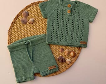 Conjunto de punto para bebé, camiseta y pantalón corto de algodón, ropa de punto para niño pequeño, conjunto para bebé niño