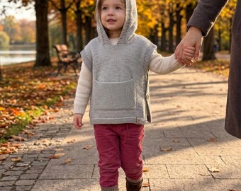 Chaleco de punto gris, ropa de punto de lana merino para bebés de invierno, conjunto para bebé niña