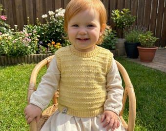 Hand knitted baby vest, Merino wool toddler sweater vest, Handmade children'sknitwear, Baby knitting outfit, baby girl shower gift