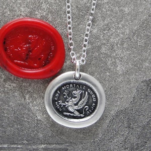 What I Wish Is Not Mortal - Griffin Wax Seal Necklace - Love Happiness Antique Silver Wax Seal Jewelry