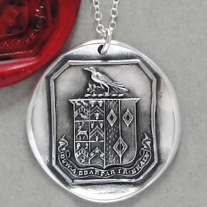 Raven Wax Seal Necklace God Feeds The Ravens - Antique Silver Wax Seal Jewelry Welsh Motto