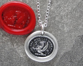 What I Wish Is Not Mortal - Griffin Wax Seal Necklace - Love Happiness Antique Silver Wax Seal Jewelry