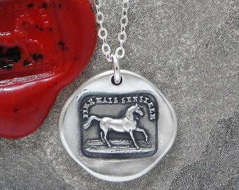 High Spirited Horse Wax Seal Necklace - Antique Wax Seal Jewelry Equestrian French Motto