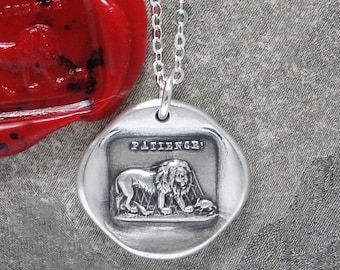 Lion and Mouse Wax Seal Necklace - Aesop Fable - Antique French Story Telling Jewelry