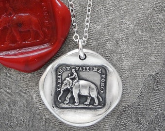 Reason Is My Strength - Elephant Wax Seal Necklace - Antique Silver Jewelry