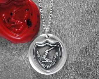 Fortune Favors The Brave - Wax Seal Necklace - Sword Strength Symbol Antique Wax Seal Jewelry