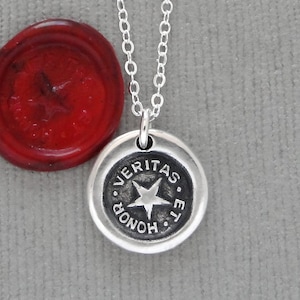 Truth and Honor Wax Seal Necklace With Star - Antique Silver Wax Seal Jewelry North Star
