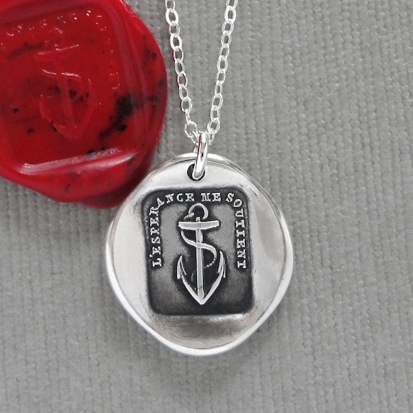 Hope Sustains Me - Wax Seal Necklace Silver Anchor - Antique Wax Seal Charm Jewelry