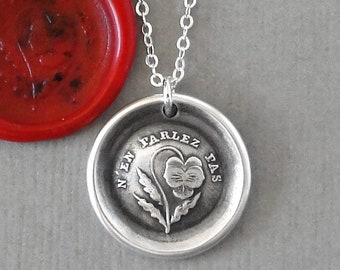 Do Not Tell - Wax Seal Necklace - Forbidden Love Antique Wax Seal Jewelry With Pansy In Silver