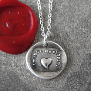 Wax Seal Necklace Heart - One Is Enough For Me - antique wax seal charm jewelry French Love Motto in silver