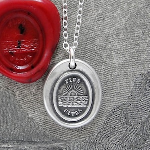 Further Beyond - Wax Seal Necklace Surpass Your Limits - Antique Silver Jewelry With Sun Horizon