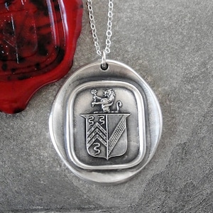 Rampant Demi Lion Wax Seal Necklace - Bravery - Antique Wax Seal Jewelry Rose and Serpents