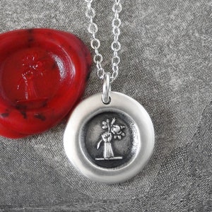 Miniature Rose Wax Seal Necklace - Antique Tiny Silver Wax Seal Jewelry Rose Just For You