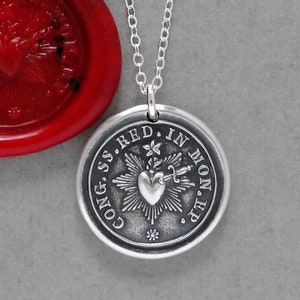 Divine Heart Wax Seal Necklace with sacred heart - antique French wax seal charm jewelry Love