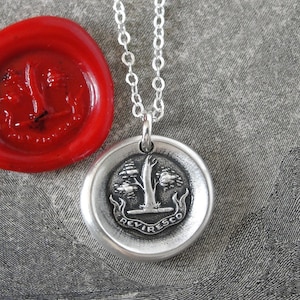 I Grow Strong Again - Wax Seal Necklace - Strength Oak Tree Antique Wax Seal Jewelry Latin Motto In Silver