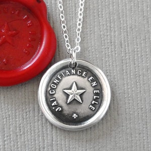 North Star Wax Seal Necklace - Antique Wax Seal Jewelry With Guiding Star Polaris French motto I Trust It