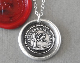 The Night Brings Council - Wisdom Owl Wax Seal Necklace - Antique Silver German Wax Seal Jewelry