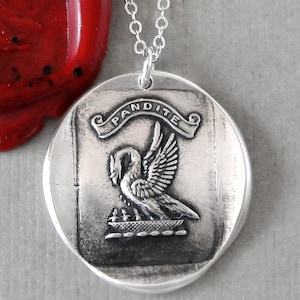 Mother&#39;s Love Wax Seal Necklace Pelican In Piety antique wax seal charm jewelry Latin motto Motherhood Devotion