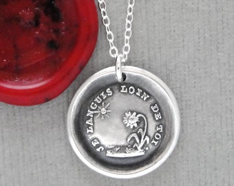 I Languish Far From You - Wax Seal Necklace - Antique Silver Wax Seal Jewelry With Love Quote