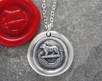 Bear Wax Seal Necklace - Torch Of Mind Lights Path To Glory - Silver Education Jewelry