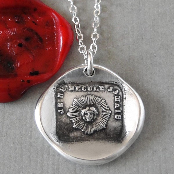 Wax Seal Necklace: I Never Retreat, Antique Silver Jewelry, I Won't Back Down Motto