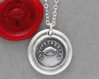 Wax Seal Necklace All Seeing Eye of Providence - Antique Wax Seal Charm Jewelry French motto It Seeks You