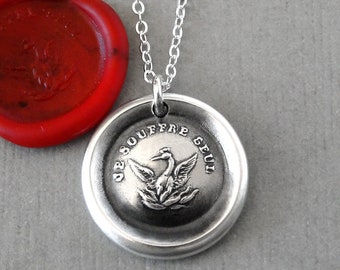 Phoenix Wax Seal Necklace Rise Again antique French wax seal charm jewelry Phenix motto I Suffer Alone by RQP Studio