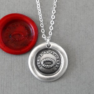 Encouragement Wax Seal Necklace - Victory Award Triumph Motto With Laurel Wreath In Silver