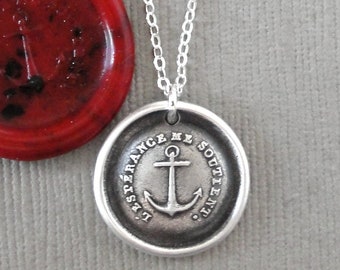 Anchor Wax Seal Necklace Hope Sustains Me - antique wax seal charm jewelry inspirational nautical anchor necklace