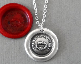 Encouragement Wax Seal Necklace - Victory Award Triumph Motto With Laurel Wreath In Silver