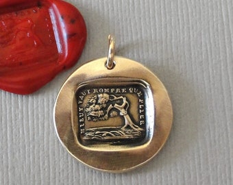 Bronze Wax Seal Pendant: Aesop Fable Oak And Reed, Bend Rather Than Break