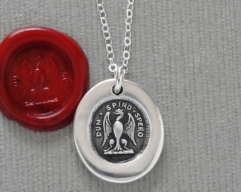 While I Breathe I Hope Wax Seal Necklace - Eagle Antique Silver Wax Seal Jewelry