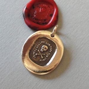 Skull Wax Seal Charm - No Fear - Antique Memento Mori Fearless Motto Wax Seal Jewelry Skull Crossbones