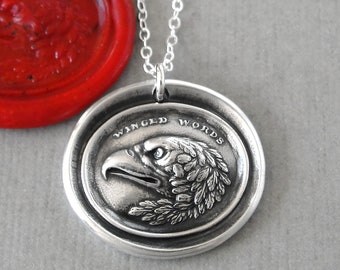 Winged Words - Eagle Wax Seal Necklace Poetry In Flight antique wax seal jewelry Homer Iliad Odyssey