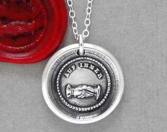 Forever Friends - Wax Seal Necklace Friendship German Quote Antique Silver Wax Seal Jewelry Clasped Hands