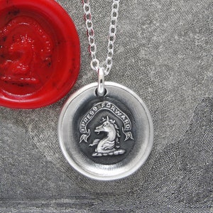 I Press Forward - Wax Seal Necklace With Horse - Antique Silver Wax Seal Jewelry Keep Moving On