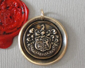 A Mind Aware Of What Is Right - Griffin Wax Seal Pendant - Heraldic Crest Antique Bronze Wax Seal Jewelry