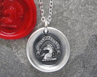I Press Forward - Wax Seal Necklace With Horse - Silver Symbol Jewelry - Hippofile Amulet
