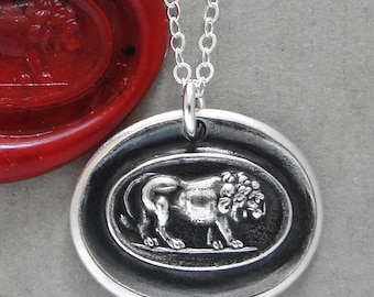 Lion Wax Seal Necklace - Bravery Strength Symbol Jewelry In Silver