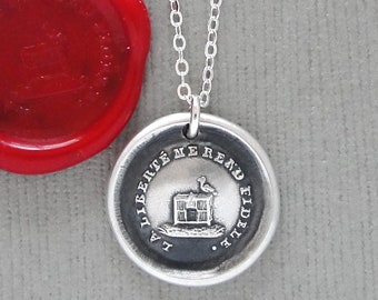 Freedom Makes Me Faithful - Wax Seal Necklace In Silver - Antique Bird and Birdcage Wax Seal Jewelry