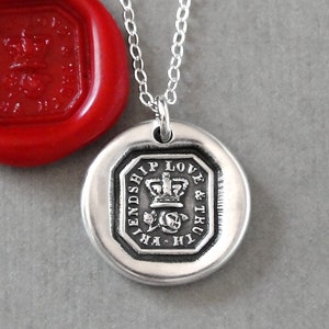 Friendship Love Truth - Wax Seal Necklace With Crown And Rose - Antique Wax Seal Jewelry