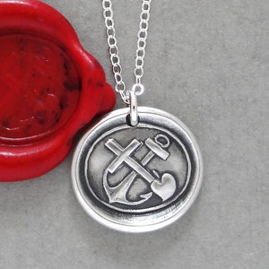 Wax Seal Necklace Faith Hope Love - antique wax seal charm jewelry with cross anchor and heart