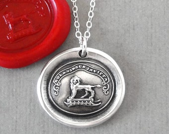 Virtue Alone Is Invincible - Wax Seal Necklace Impossible To Defeat Antique Silver Lion Wax Seal Jewelry