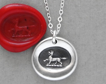 Tiny Wolf Wax Seal Necklace - Antique Wax Seal Jewelry Courage Symbol In Silver