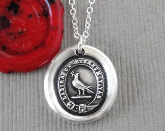 Live Forever - Wax Seal Necklace With Peace Dove - Antique Silver Wax Seal Jewelry To Live In Eternity