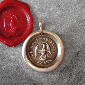 Phoenix Wax Seal Charm - Rise Again - antique wax seal jewelry pendant French motto I Suffer Alone by RQP Studio