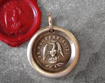 Phoenix Wax Seal Charm - Rise Again - antique wax seal jewelry pendant French motto I Suffer Alone by RQP Studio
